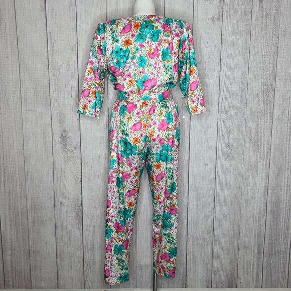 VTG 80s 90s Volup Bright Floral Windbreaker Jumpsuit w Original Belt, sz 16 - Picture 5 of 7